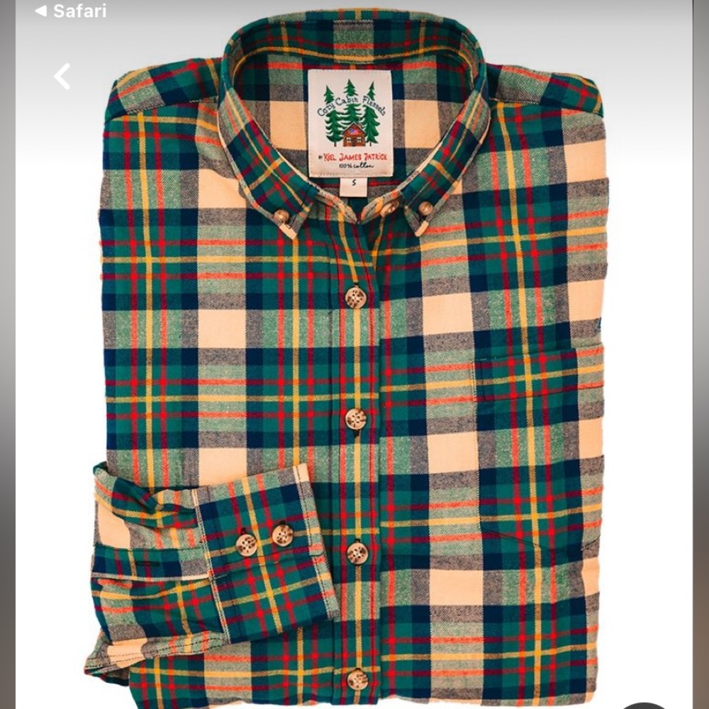 Kiel James Patrick Green Navy Cream Plaid Button-Down Shirt